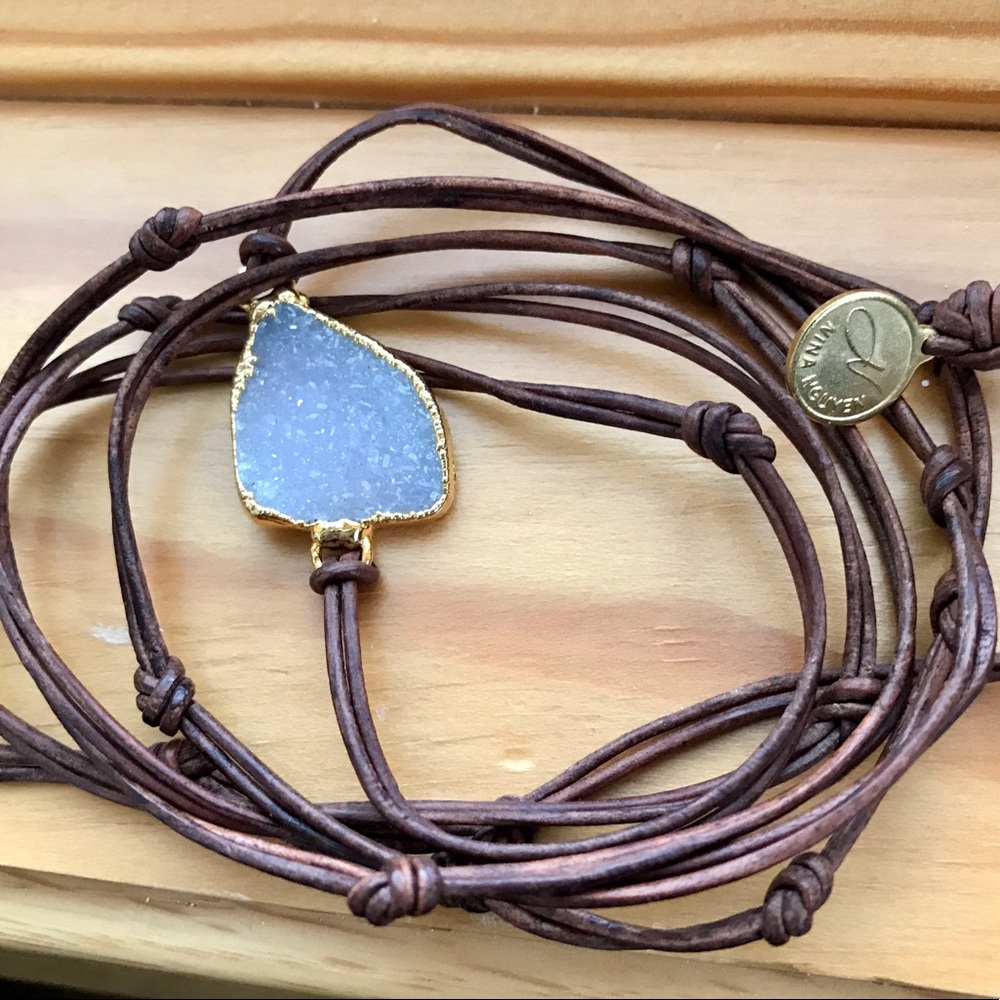 Druzy Bracelet/Necklace leather wrap